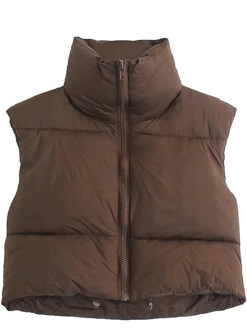 Women's Fashion High Neck Zipper Cropped Puffer Vest Jacket Coat - Picture 3 of 10